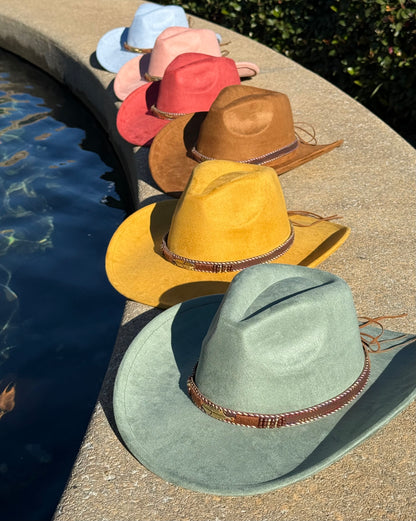 Vegan Suede Cowboy Hat, Hat with Feather Accessory, Hat for Burning, Cowboy Hat, Rancher Hat, Hat for customization