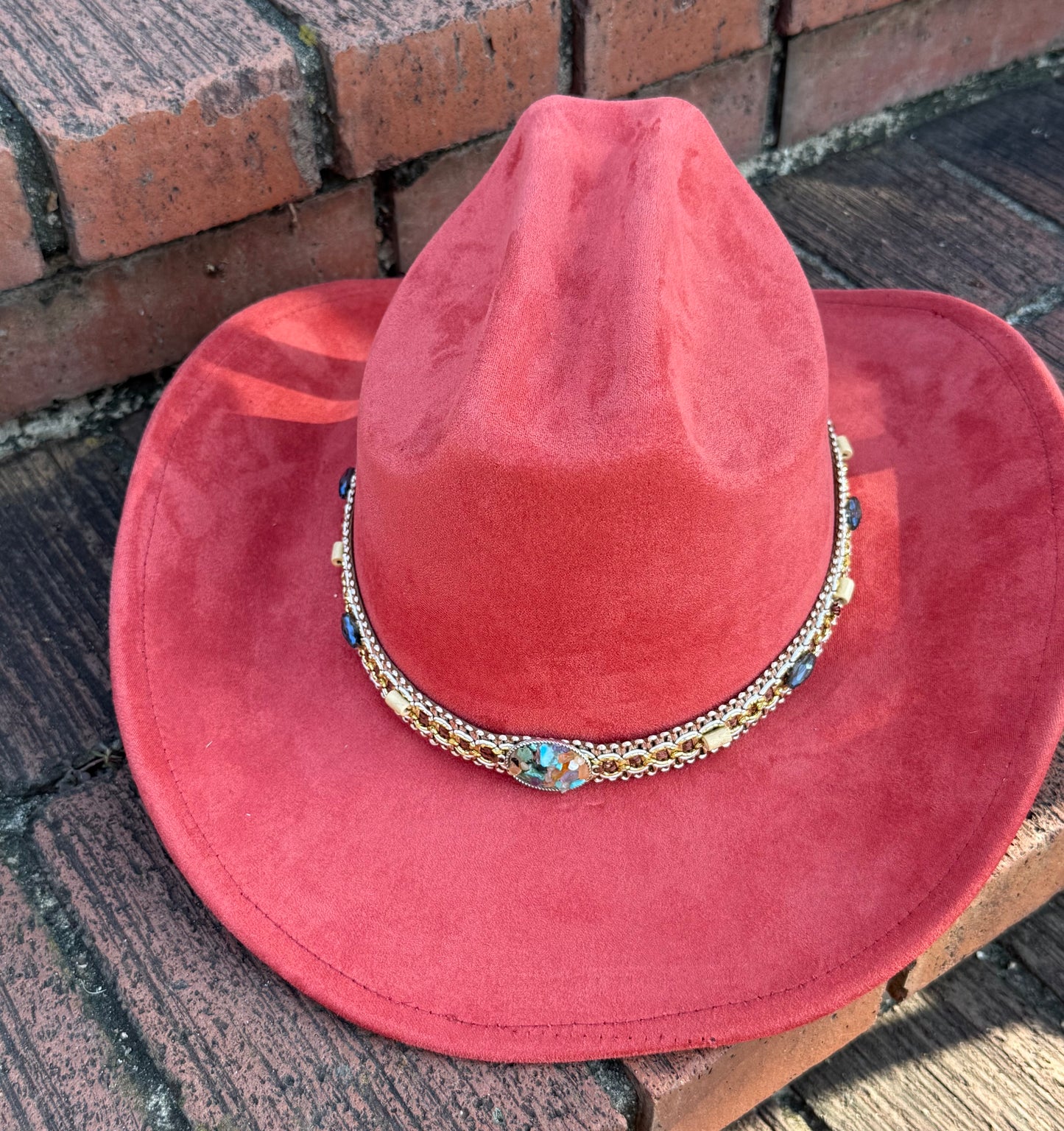 Premium Suede Cowboy Hat - Gold Design with Decorative Colorful Accents