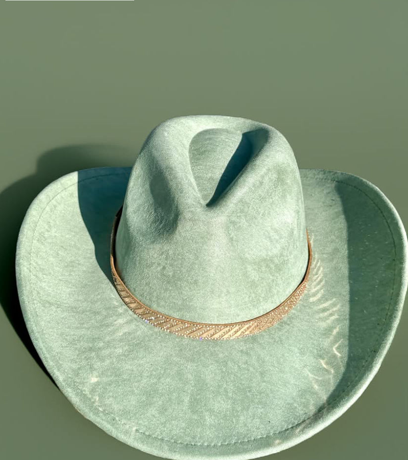 Vegan Suede Cowboy Hat, Hat with Rosegold Accessory, Hat for Burning, Cowboy Hat, Rancher Hat, Hat for customization
