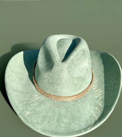 Vegan Suede Cowboy Hat, Hat with Rosegold Accessory, Hat for Burning, Cowboy Hat, Rancher Hat, Hat for customization
