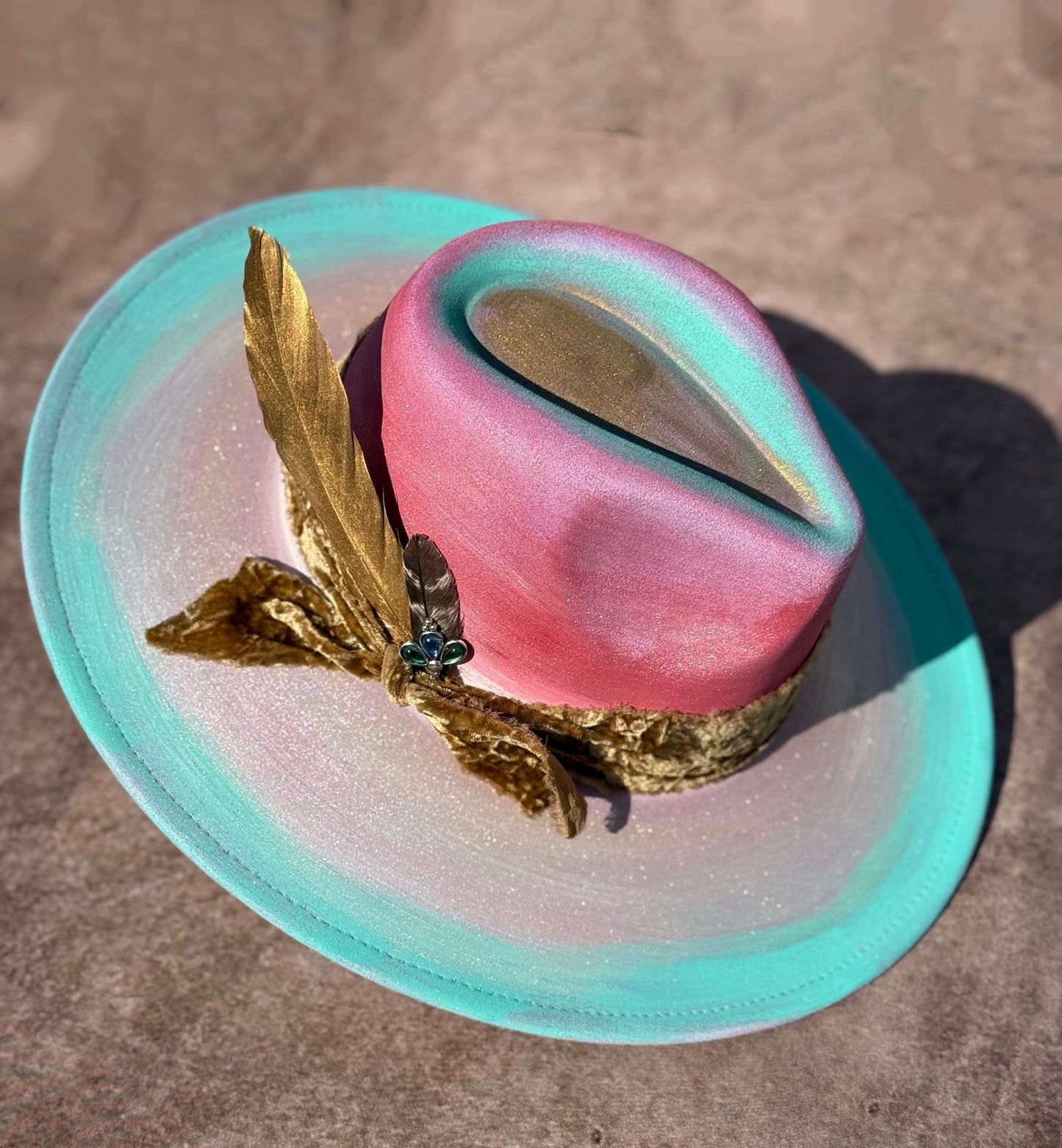 Custom handcrafted gold leaf Fedora Hat