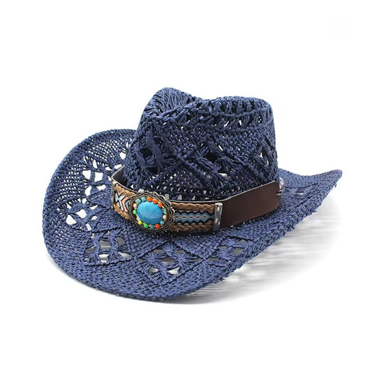 Straw Hat with Cowboy Design and Unique Textured Pattern - Accessorizmee