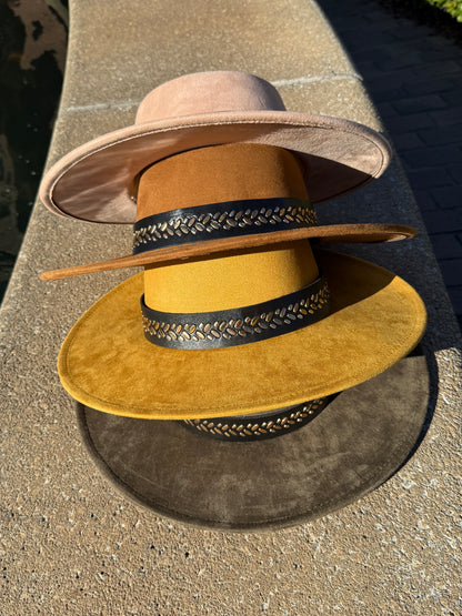 Golden leaves Round Boater Brim Hat Unisex ,Adjustable & Stylish Suitable for Pyrography, Laser Engraving