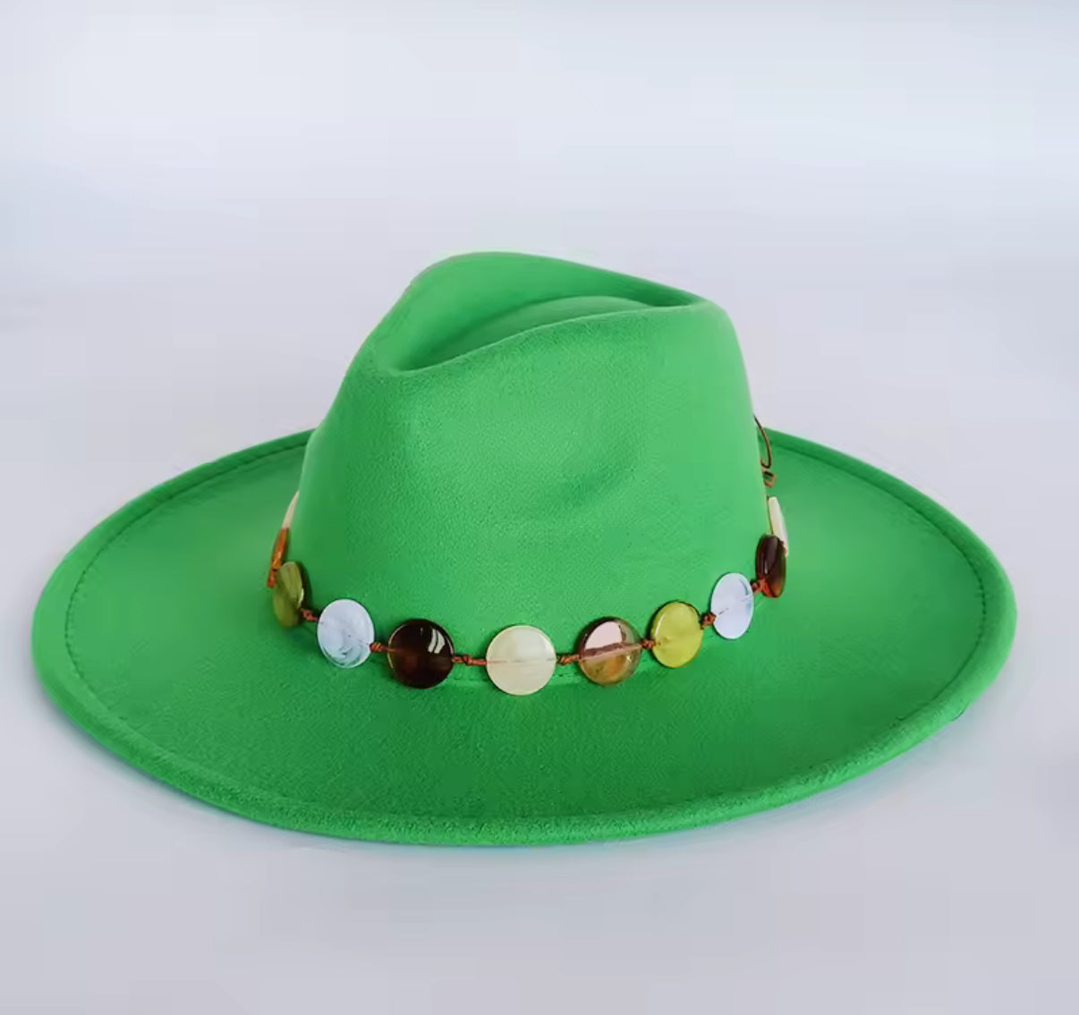 Wide Stiff Brim Fedora -With Button Accessory