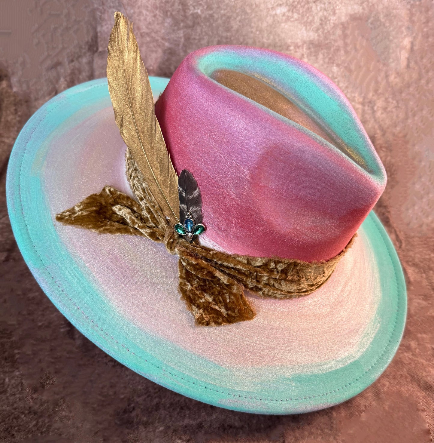 Custom handcrafted gold leaf Fedora Hat
