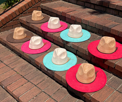 Two Toned Vegan Suede Hat Blank, Hat for Burning, Hat Pyrography, Fedora Hat, Wide Brim Hat, Hat for Engraving