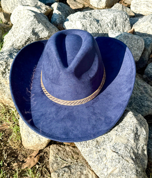 Vegan Suede Cowboy Hat, Hat with Rosegold Accessory, Hat for Burning, Cowboy Hat, Rancher Hat, Hat for customization - Accessorizmee