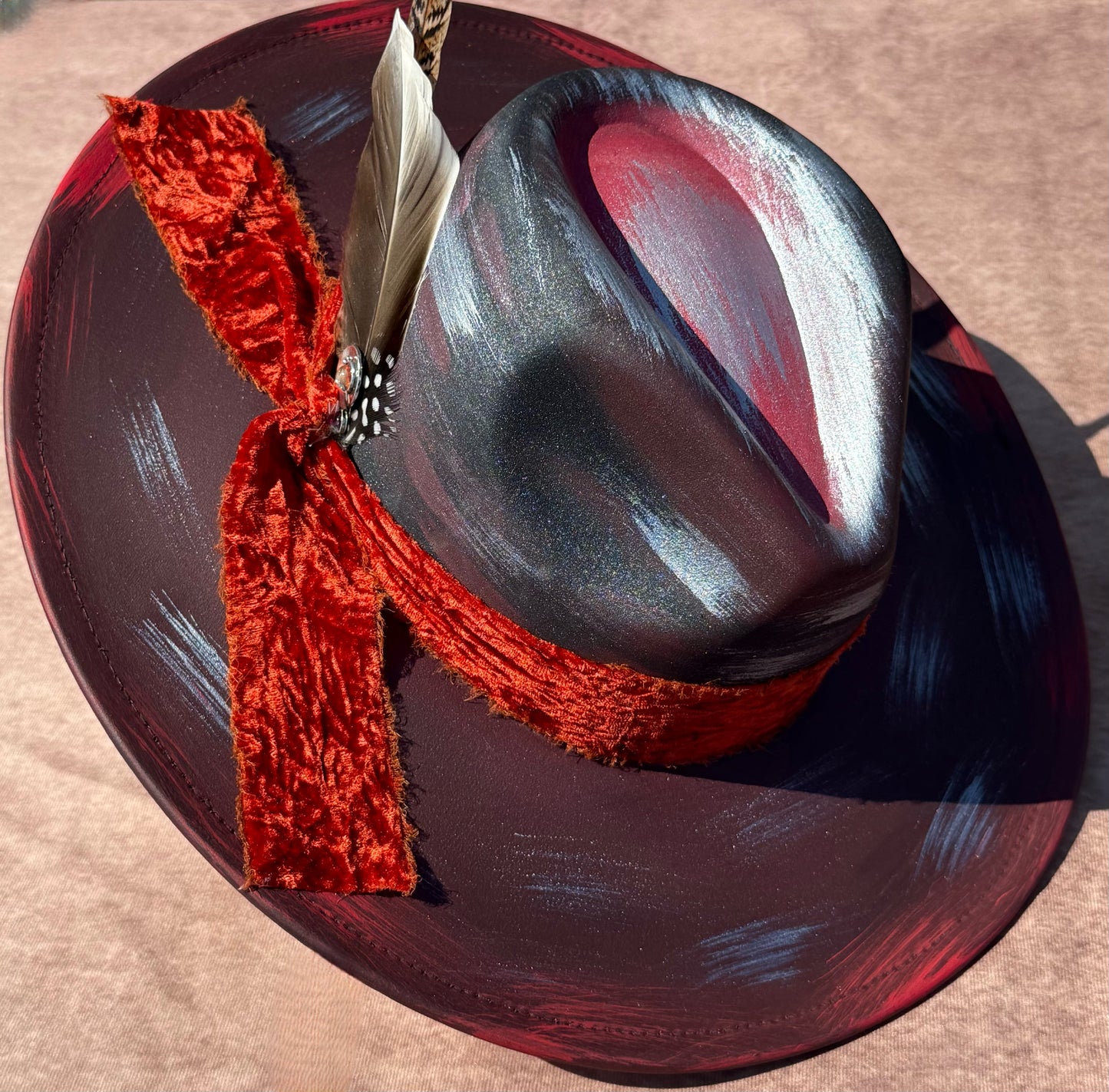 Custom handcrafted Red Velvet Fedora Hat