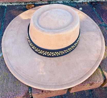 Golden leaves Round Boater Brim Hat Unisex ,Adjustable & Stylish Suitable for Pyrography, Laser Engraving