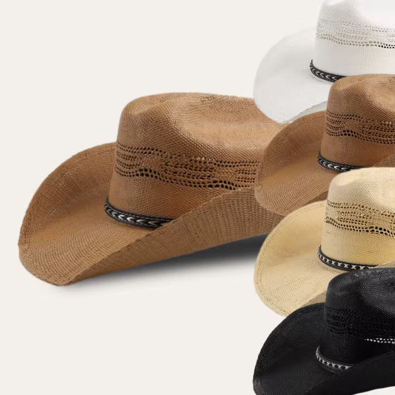Cowboy Straw Hat - Hand Wash Only, Adjustable Straps, 56-58cm Size, 7cm Brim, 12cm Height, Unisex, Natural Grass Material - Accessorizmee