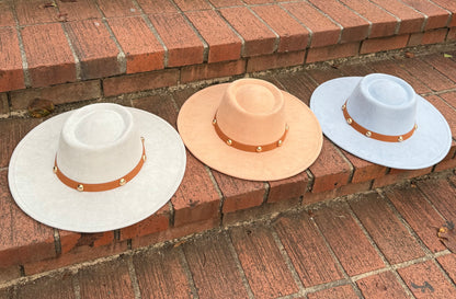Round Boater Brim Studded Hat