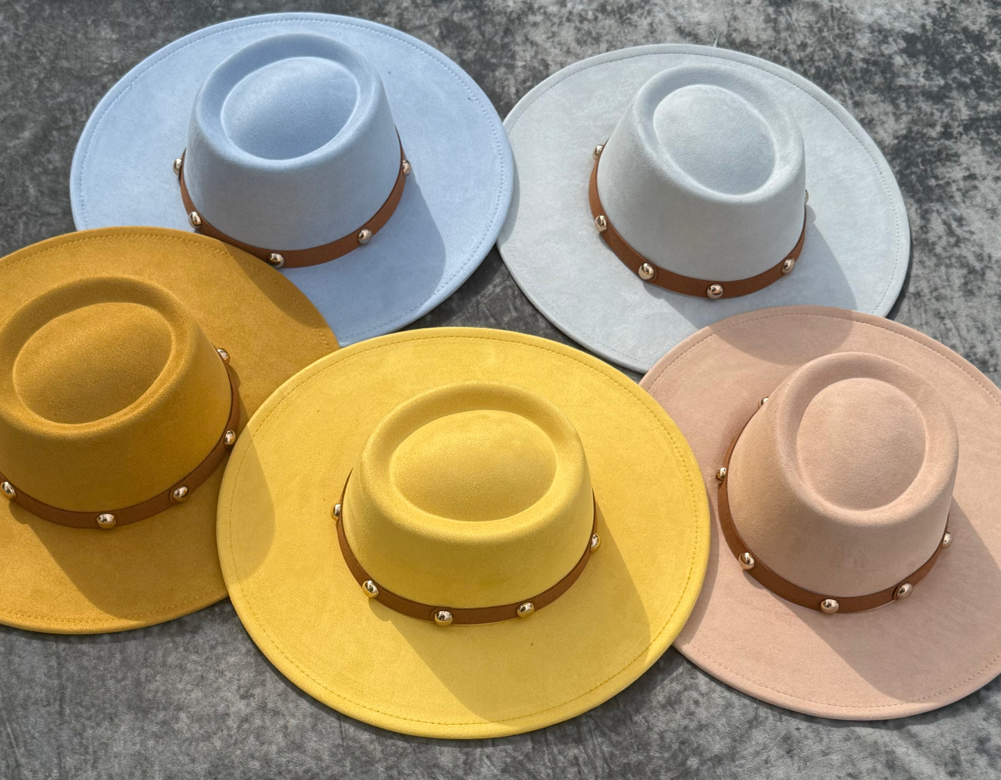 Round Boater Brim Studded Hat