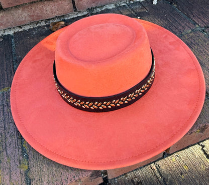 Golden leaves Round Boater Brim Hat Unisex ,Adjustable & Stylish Suitable for Pyrography, Laser Engraving