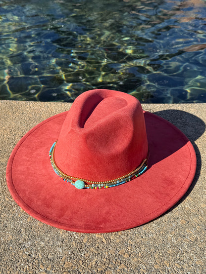 Premium Suede Fedora Hat - gold Design with Decorative Colorful Accents