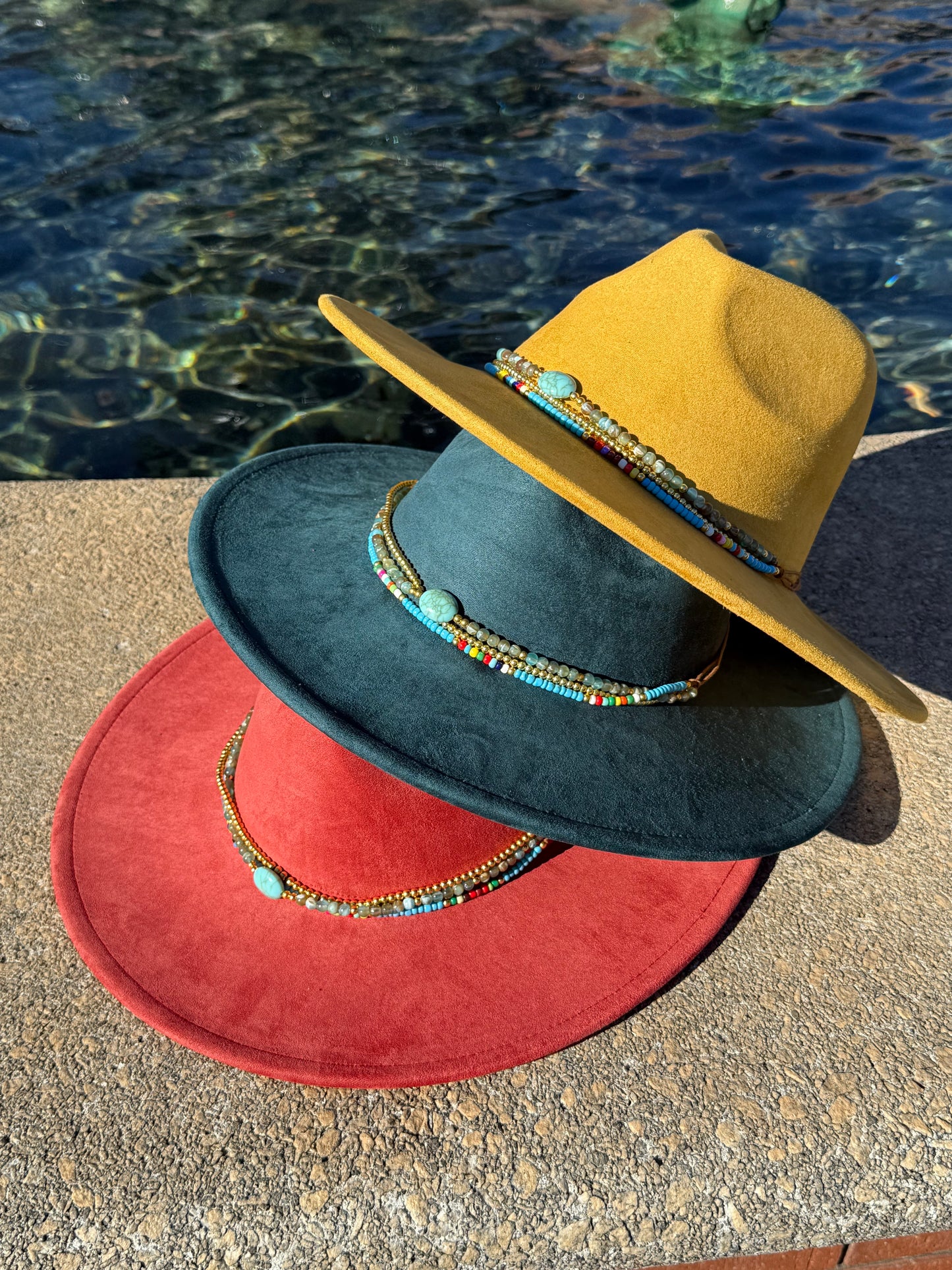 Premium Suede Fedora Hat - gold Design with Decorative Colorful Accents