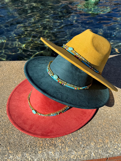 Premium Suede Fedora Hat - gold Design with Decorative Colorful Accents