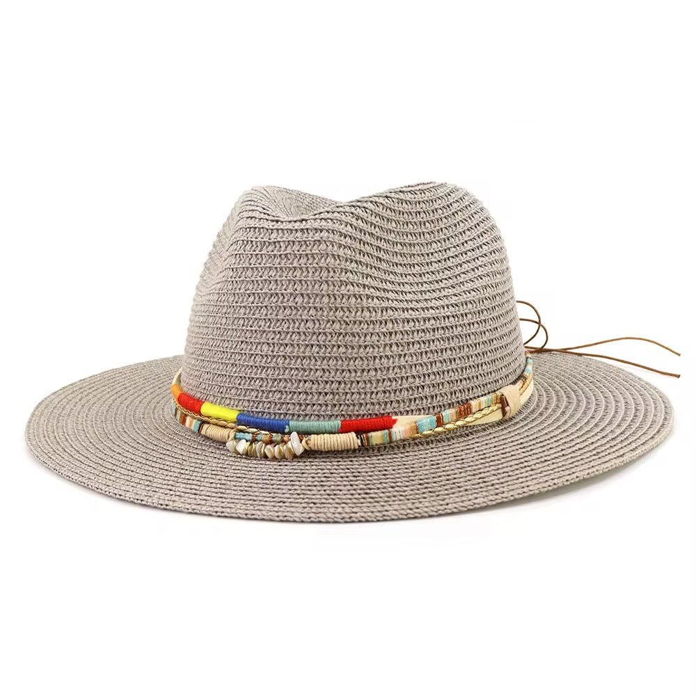 Yours Straw Fedora Hat - Adjustable with Beaded Band - Unisex Natural Grass Hat - Hand Wash Only - 56-58 Size