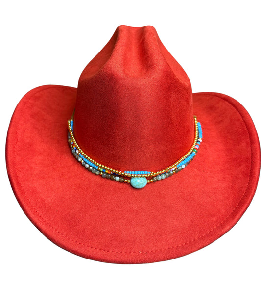 Premium Suede Cowboy Hat - silver Design with Decorative Colorful Accents
