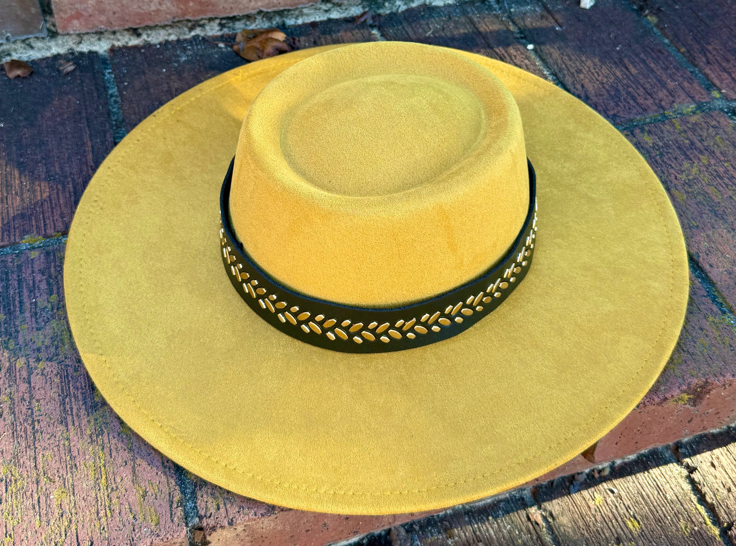 Golden leaves Round Boater Brim Hat Unisex ,Adjustable & Stylish Suitable for Pyrography, Laser Engraving
