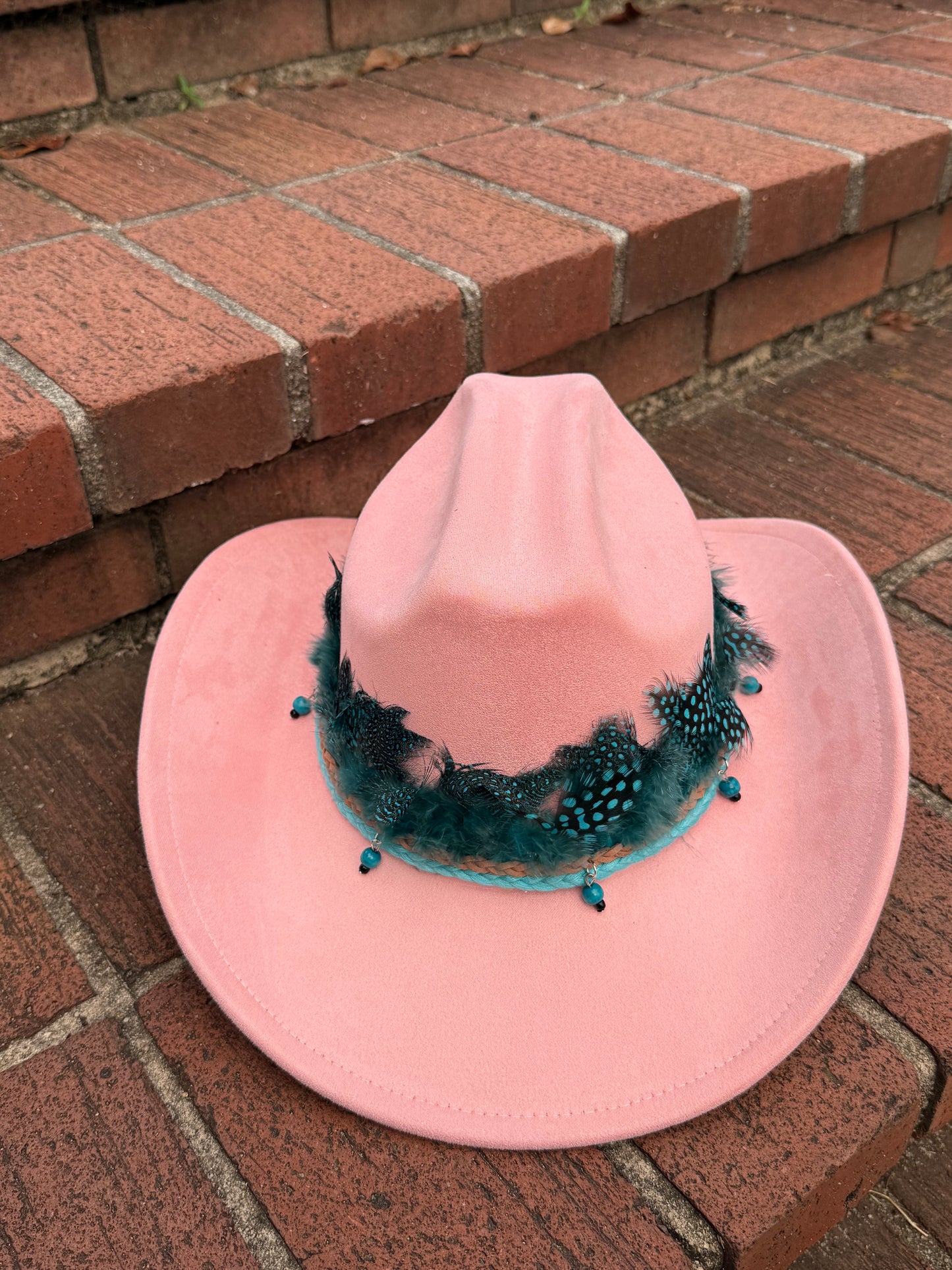 Premium Blue Peacock  blue suede Cowboy Hat