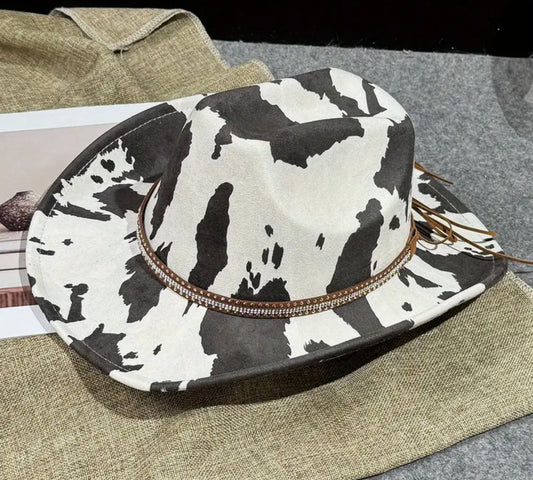 Premium Suede Cowboy Hat- Cowprint