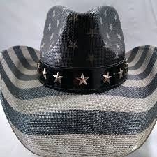 USA Flag Theme Sun Hat,Western Cowboy Hat, Durable Straw Material