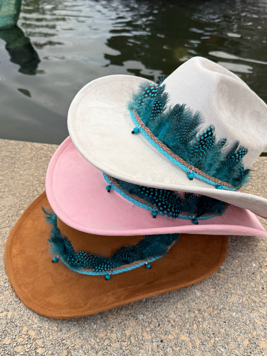 Premium Blue Peacock  blue suede Cowboy Hat