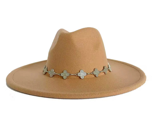 Wide Stiff Brim Fedora -With Diamond Accessory