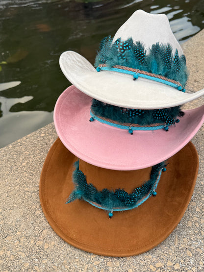 Premium Blue Peacock  blue suede Cowboy Hat