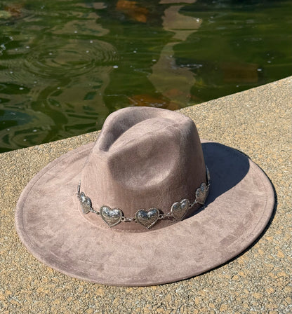 Heartbeat Suede Wide Brim Fedora Hat - Vegan Suede, Adjustable Straps, 10cm Brim, 12cm Height, Unisex Fashion Accessory