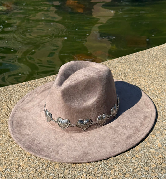 Heartbeat Suede Wide Brim Fedora Hat - Vegan Suede, Adjustable Straps, 10cm Brim, 12cm Height, Unisex Fashion Accessory