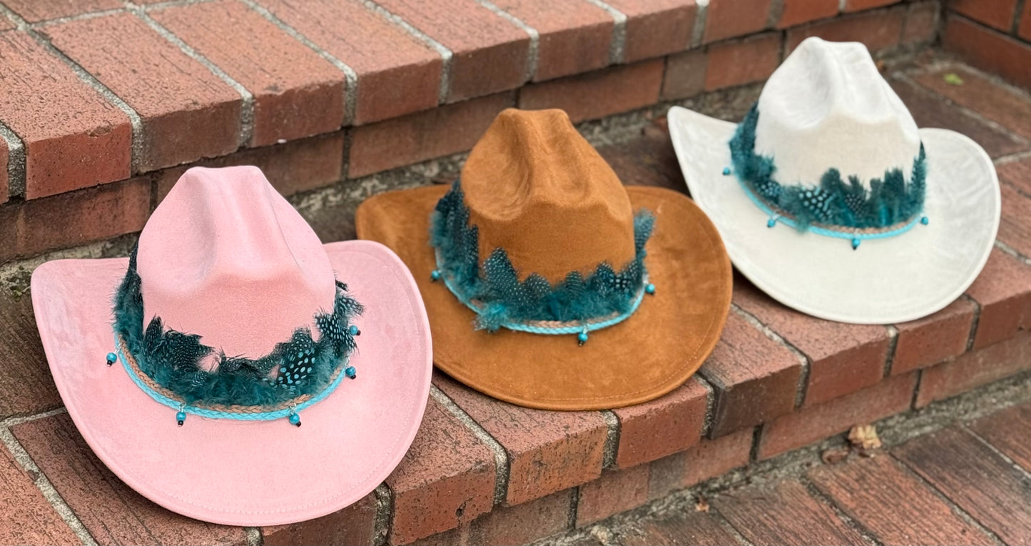 Premium Blue Peacock  blue suede Cowboy Hat