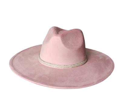 Dazzleme Suede Wide Brim Fedora Hat - Vegan Suede Material, Adjustable Straps, 10cm Brim, 12cm Height, Unisex Fashion Accessory - Accessorizmee