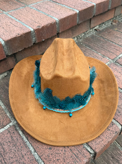 Premium Blue Peacock  blue suede Cowboy Hat