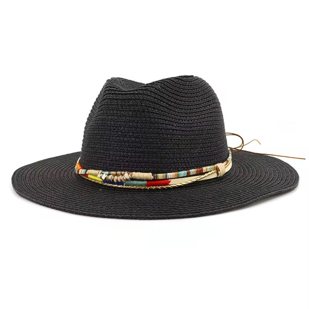 Yours Straw Fedora Hat - Adjustable with Beaded Band - Unisex Natural Grass Hat - Hand Wash Only - 56-58 Size