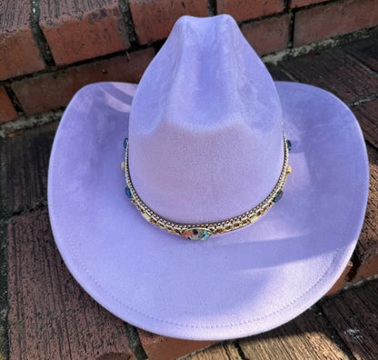 Premium Suede Cowboy Hat - Gold Design with Decorative Colorful Accents