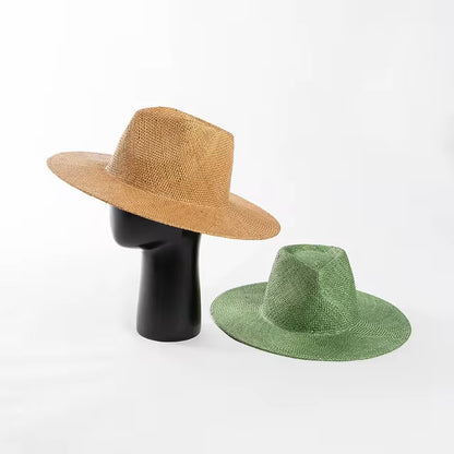 Wide Hand Woven stiff Straw Hat