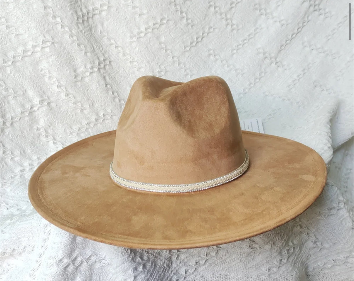 Dazzleme Suede wide brim Fedora Hat