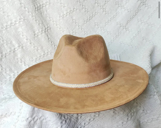 Dazzleme Suede Wide Brim Fedora Hat - Vegan Suede Material, Adjustable Straps, 10cm Brim, 12cm Height, Unisex Fashion Accessory - Accessorizmee