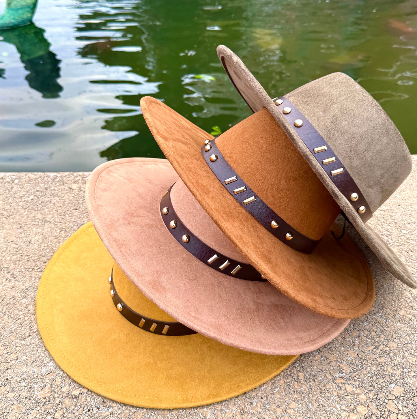 Round Boater Brim Striker Studded Hat