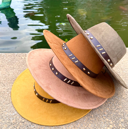 Round Boater Brim Striker Studded Hat