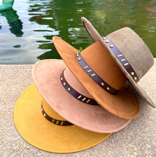 Round Boater Brim Striker Studded Hat