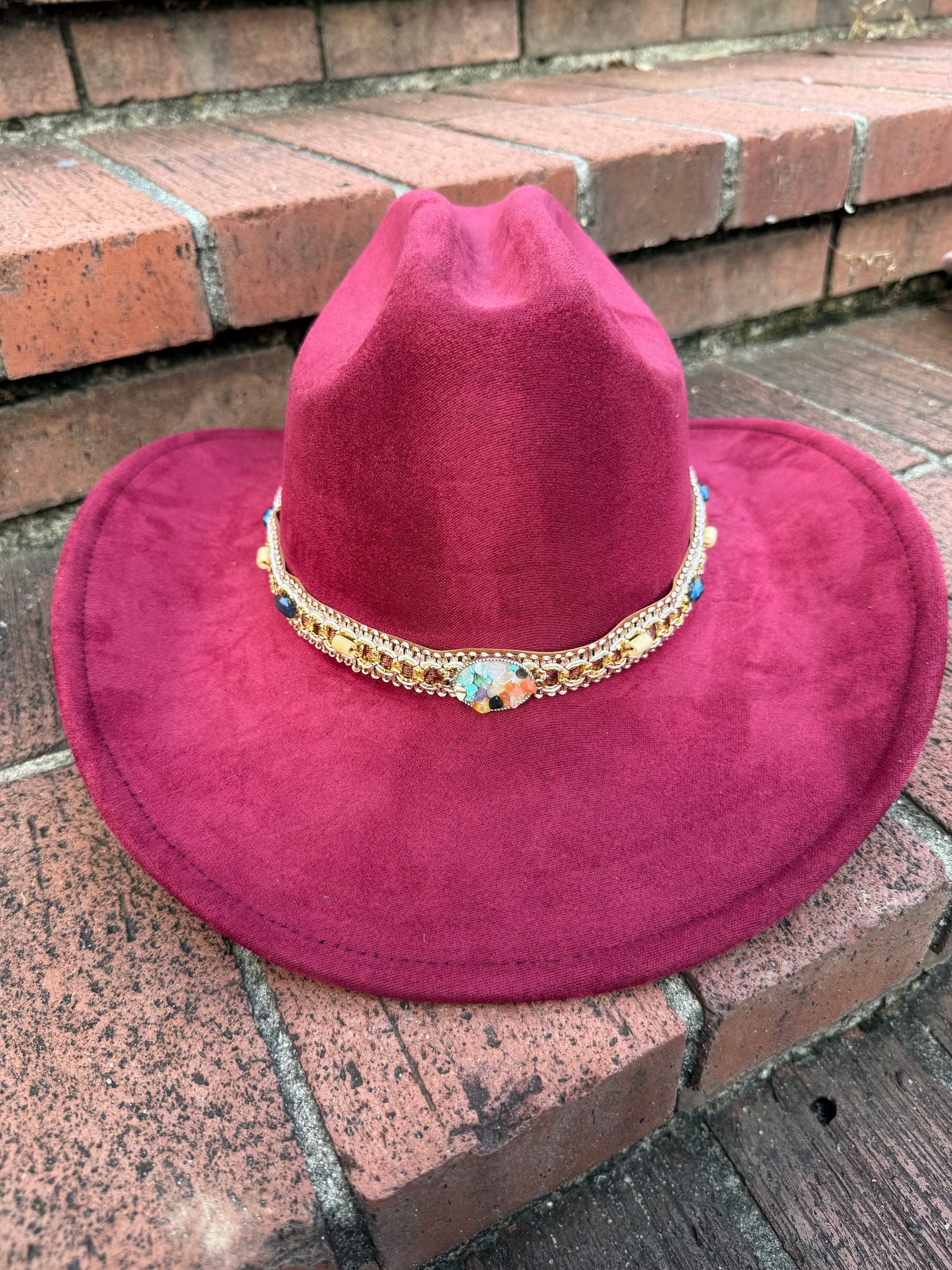 Premium Suede Cowboy Hat - Gold Design with Decorative Colorful Accents - Accessorizmee