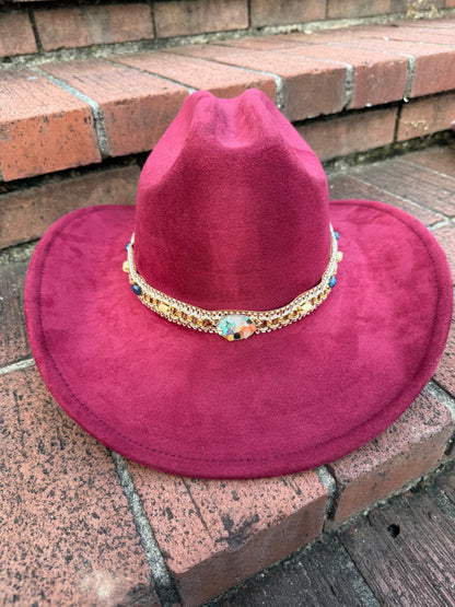 Premium Suede Cowboy Hat - Gold Design with Decorative Colorful Accents - Accessorizmee