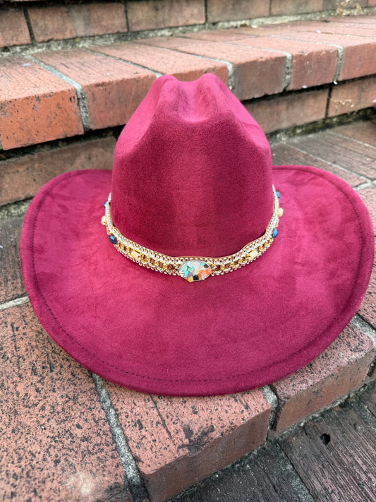 Premium Suede Cowboy Hat - Gold Design with Decorative Colorful Accents - Accessorizmee