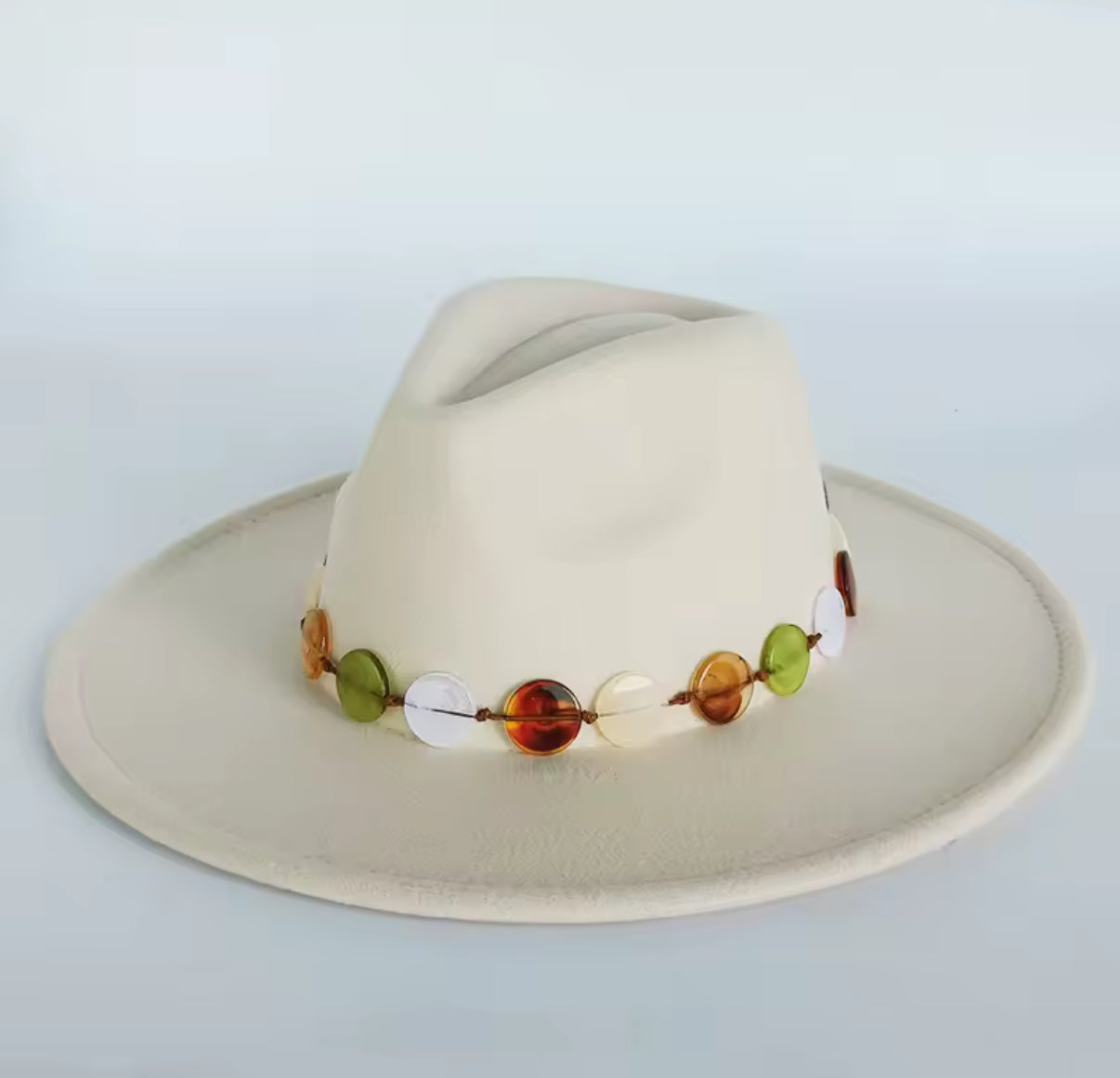 Wide Stiff Brim Fedora -With Button Accessory