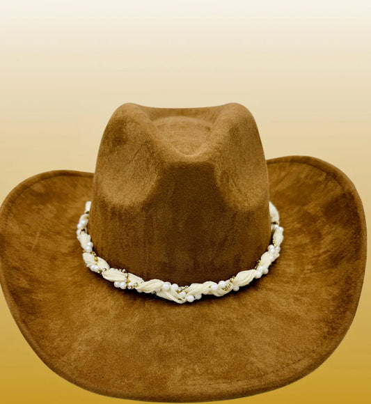 Gold flare Suede Cowboy Hat - Accessorizmee