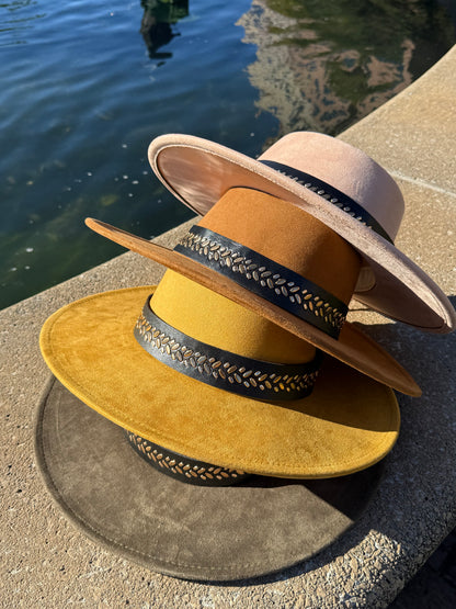 Golden leaves Round Boater Brim Hat Unisex ,Adjustable & Stylish Suitable for Pyrography, Laser Engraving