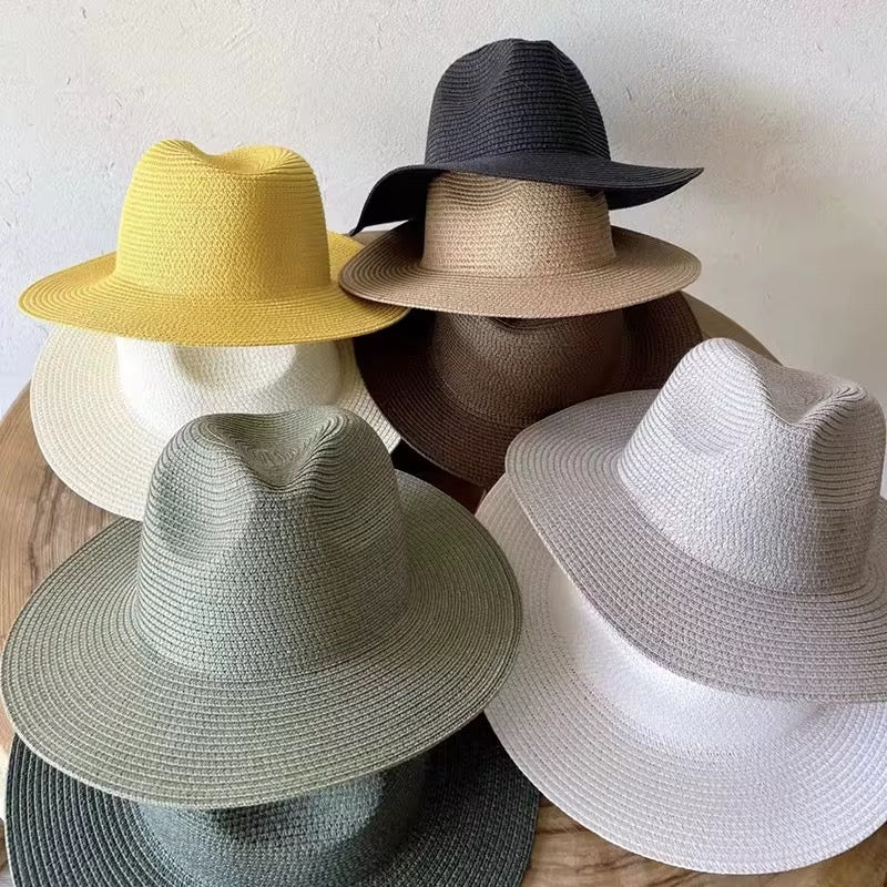 Yours Straw Fedora Hat - Adjustable with Beaded Band - Unisex Natural Grass Hat -Size S-L, Unisex - Accessorizmee