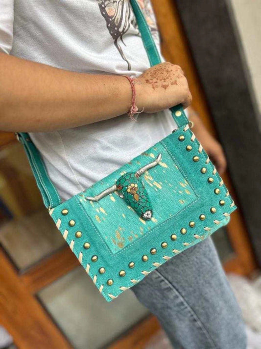 Accessorizmee Bohemian Bag with Bull's Head and Studs - Perfect for a bold and unique look
